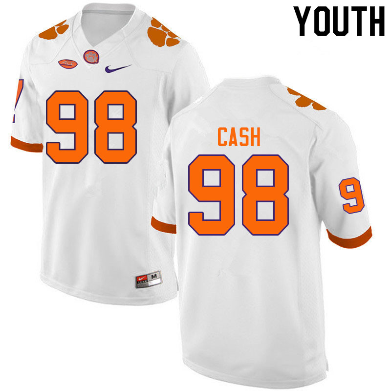 Youth #98 Logan Cash Clemson Tigers College Football Jerseys Sale-White - Click Image to Close